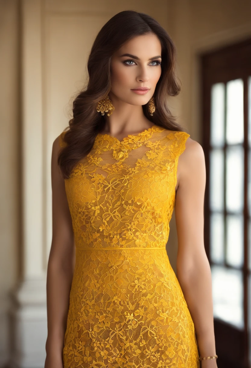 Yellow lace dress,Pure girl,Tease the kitten