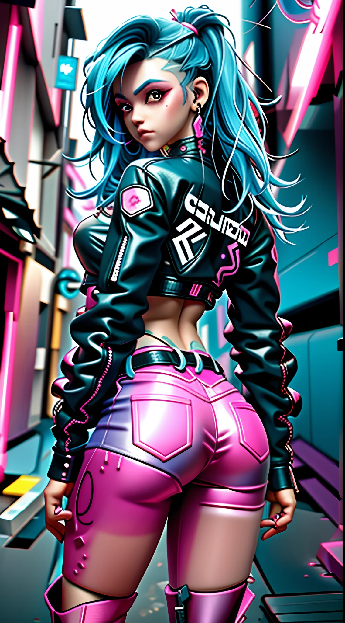 de Araffe com cabelo azul e cabelo rosa em uma jaqueta de couro preta, meninaime cyberpunk feminino, garota anime cyberpunk, no estilo cyberpunk, roupa cyberpunk, em cyberpunk city, Garota cyberpunk, cyberpunk menina bonitndo jaqueta de couro cyberpunk, vibe cyberpunk, cyberpunk zangada deusa linda, arte cyberpunk anime, estilo cyberpunk, menina cyberpunk sra, Cyberpunk 2 0 e. o modelo menina