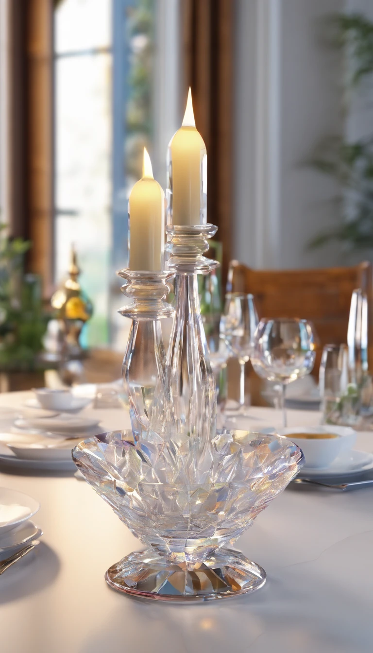 Crystal glass texture steps for a table