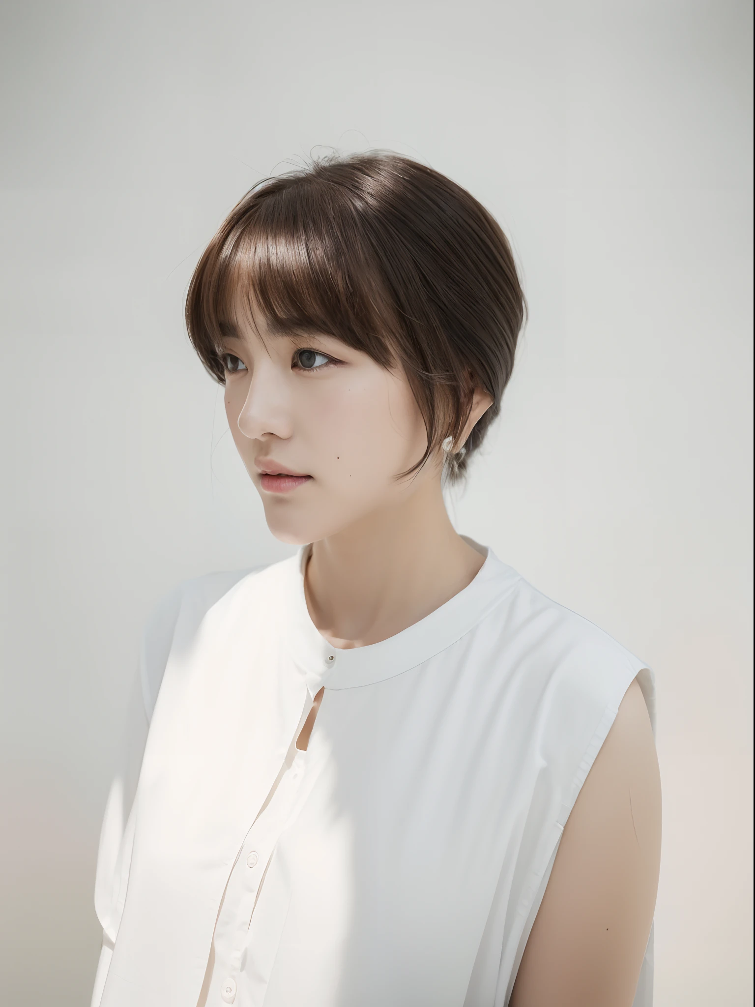 top-quality:1.3、​masterpiece、hight resolution、［1 girl in］、｛独奏｝、Raw photo、Real person、mascara, ,(Textured skin, Skin pores:1.1), (Mole:0.8), (Imperfect skin:1.1) intricate detailes, face perfect, (hitornfreckles:0.9), ((Photorealsitic):1.1), (Unripe, 8K:1.2)、Detailed skin、japanes、catchlight、piercings、a necklace、white walls、White Room