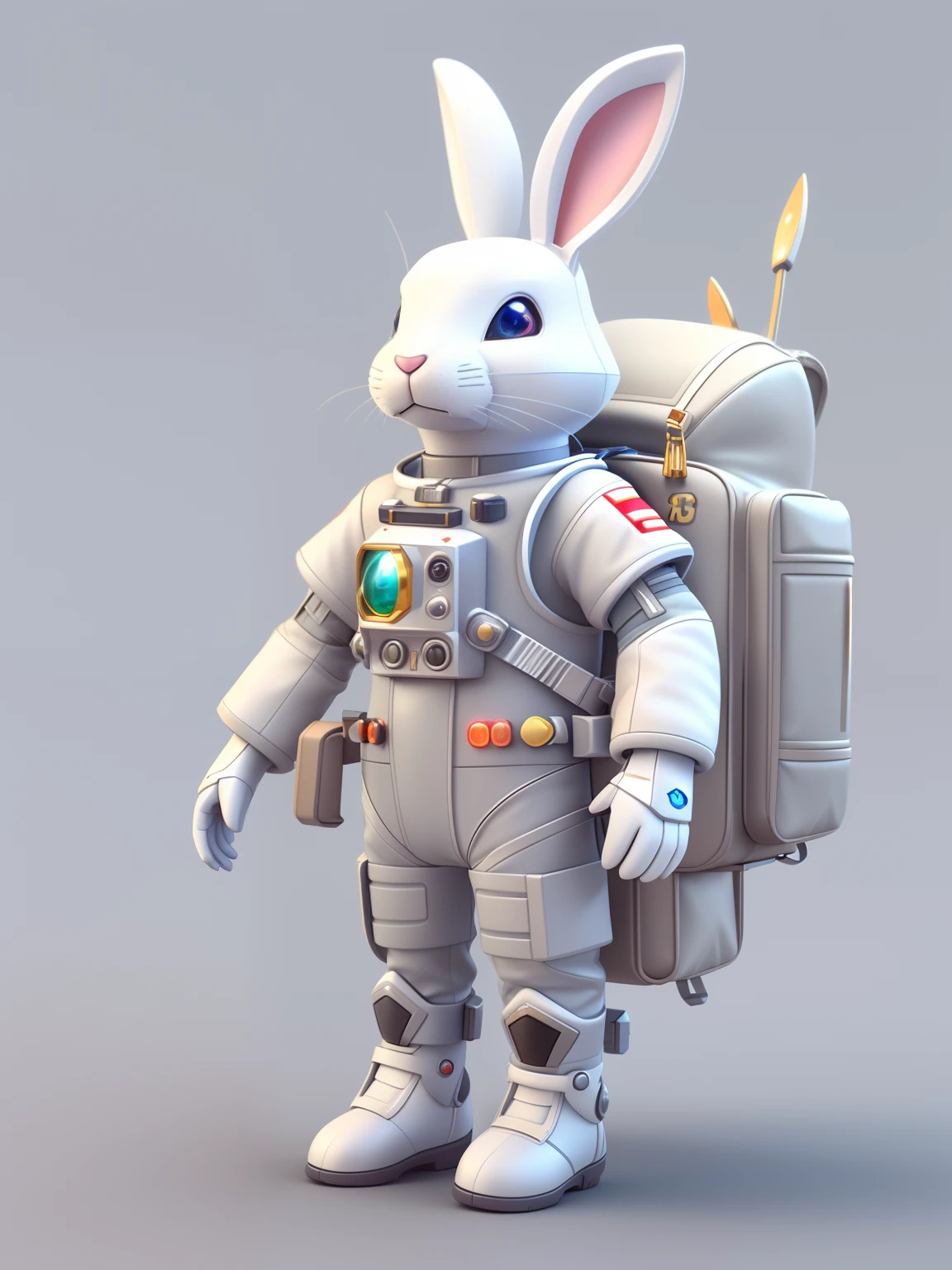 Alafard rabbit in a spacesuit and backpack, cute 3 d render, edgBunny_Character, Rendered in redshift, cute anthropomorphic bunny, anthropomorphic rabbit, 3 d character render, rabbit robot, hyperreal rendering, 3 D rendering character art 8 K, red shift render, 3 d render stylized