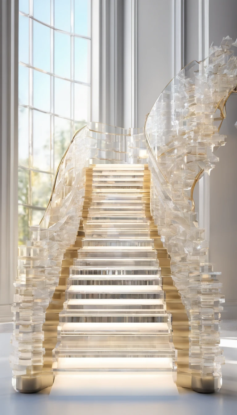 Crystal glass steps on pure white background