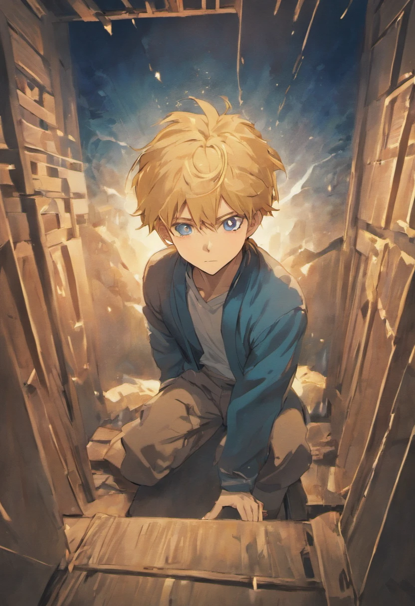 gojo satoru sitting inside of a box, 1 person, blue eyes, highres, ultrasharp, 8K, masterpiece, mysterious atmosphere, anime style