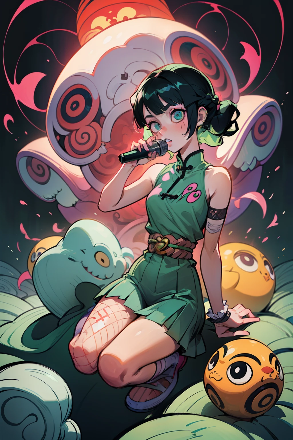 long black haired princess girl with her short green haired zombie boyfriend (((DEMON SLAYER anime art style theme))) ANIME STYLE. TRADITIONAL CHINESE MANGA, Singing into microphone, sitting on large dice, yellow theme, sisters, couple, shibari over a floral dress, crocs with charms, frilly ankle socks with bows, large bows, color schemes pink, pink glowing elements, light effects, bright lights, aura, light rays, back lighting, warm back light, background is just pillows, dynamic pose, vogue model, prada model, gucci model, long braided hair, flowers, dot tattoos, piercings, fishnets, mini jean skirt, and strap-less top, y2k, white water, underwater with fishes everywhere holding breath eating fish, Ultra maniac anime manga style theme (nana manga) Kamikaze kaitoujin, full body high quality 4k illustration, ceiling view pose girl looking into camera from a white bedsheet and blood splatter, Junji ito style, (uzumaki, lit. "Spiral") is a Japanese horror manga series written and illustrated by Junji Ito, horror illustration, (uzumaki) (tomie) (a girl,beauty,2girls,3girls)cool detailed eyes,beautiful detailed lips,extremely detailed eyes and face,longeyelashes,colorful hair,confident smile,stylish outfit, earringsin a dynamic pose(aesthetic style),vibrant colors,street-art inspired background,urban lighting, pearly white and oranget, horror Comic book. White hair streaks, aqua blue hair, hair with a lot of flow and blonde, city scape, clothes, lingerie laying on the floor, skeletons.