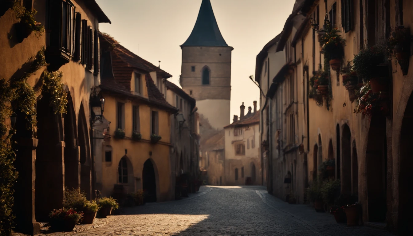 Medieval cityscape,Bright morning,placid