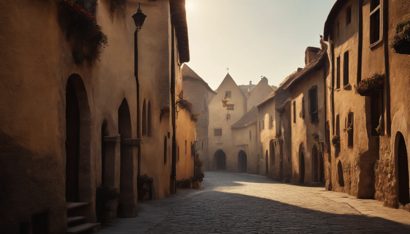 Medieval cityscape,Bright morning,placid