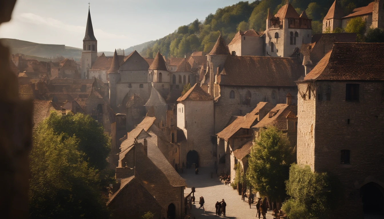 Medieval cityscape,Bright morning,placid