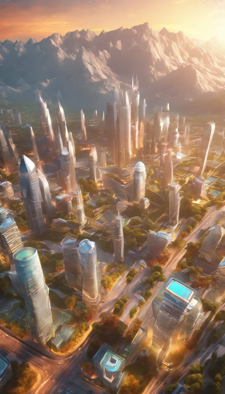 Cities in the Sky Mountains floating in the sky are modern structures surrounded by clouds