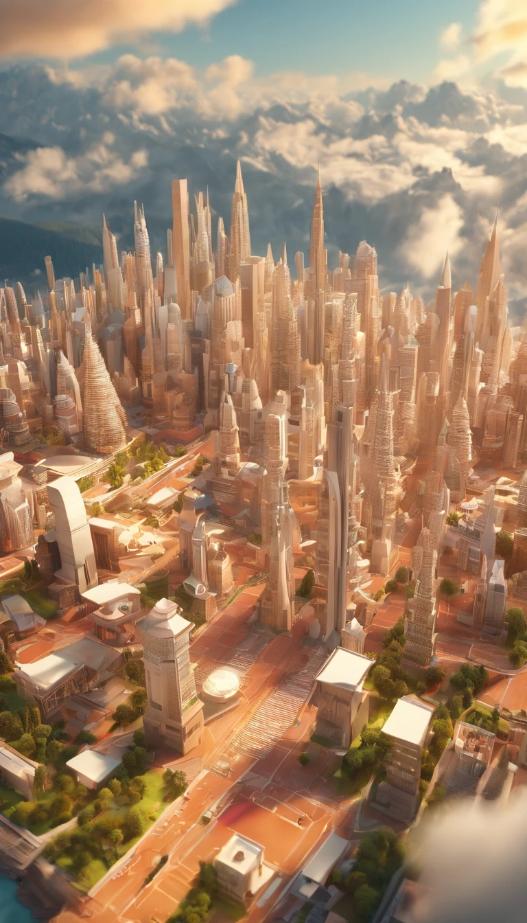 Cities in the Sky Mountains floating in the sky are modern structures surrounded by clouds