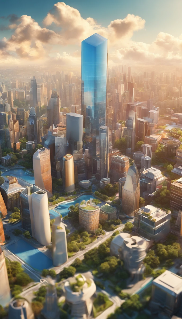 Cities in the sky Floating in the sky Modern buildings surrounded by clouds