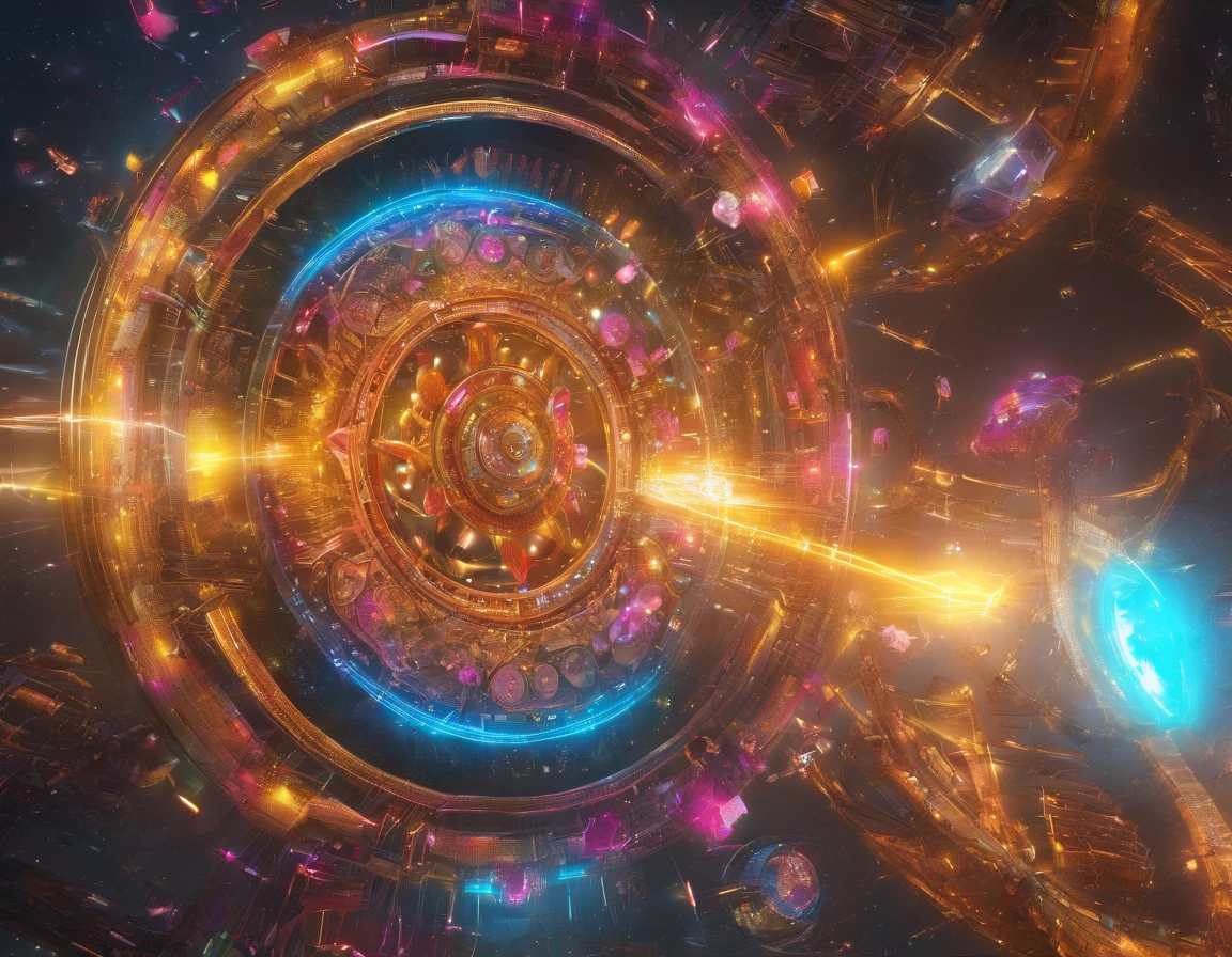 Arcange divin cosmique, Des yeux clairs brillants, Biomechanical, odd, flippant, Gold , cosmos ,majestueux, Very bright colors, Light particles, with bright light, Mshiff, Art du papier peint, UHD wallpaper