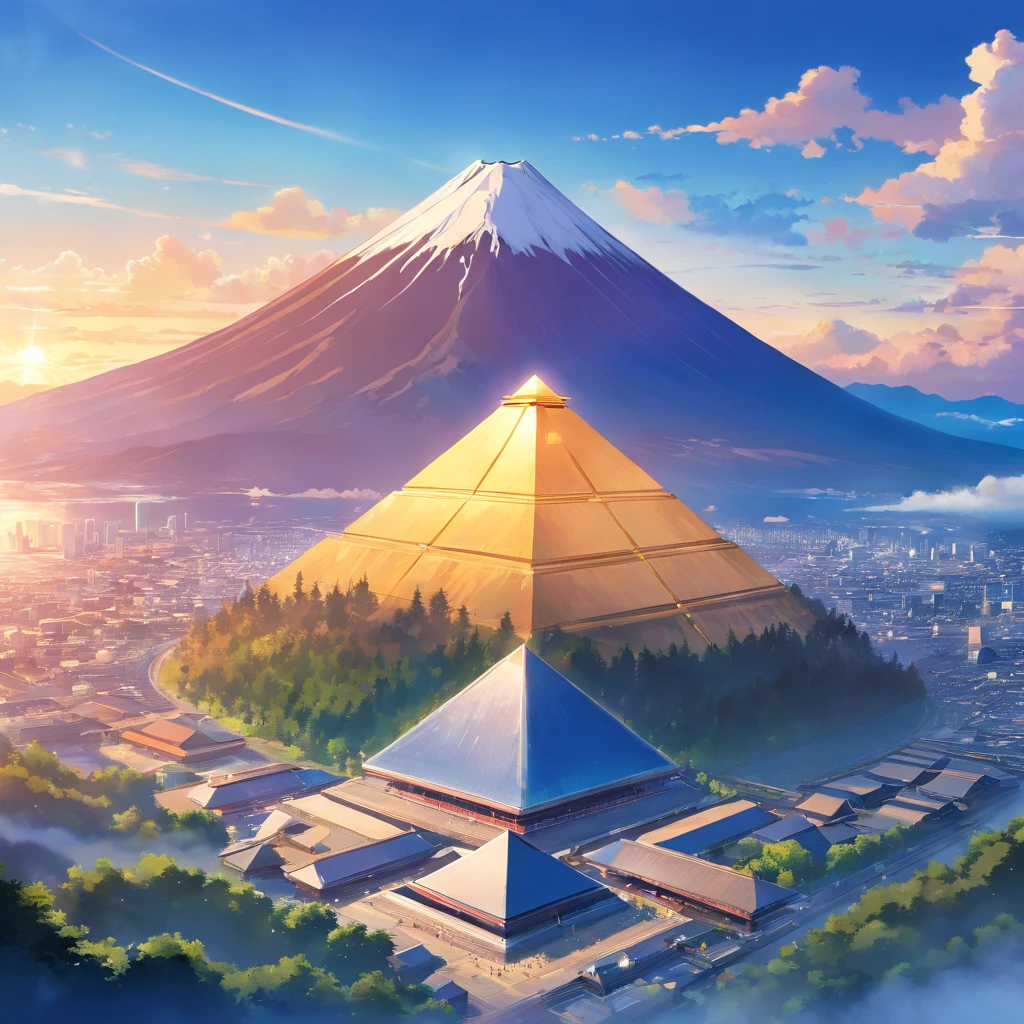 A landmark that combines Mt. Fuji and the pyramid、A mountain that fused Mt. Fuji and a pyramid that existed in the Japan of Genesis、Golden pyramid、