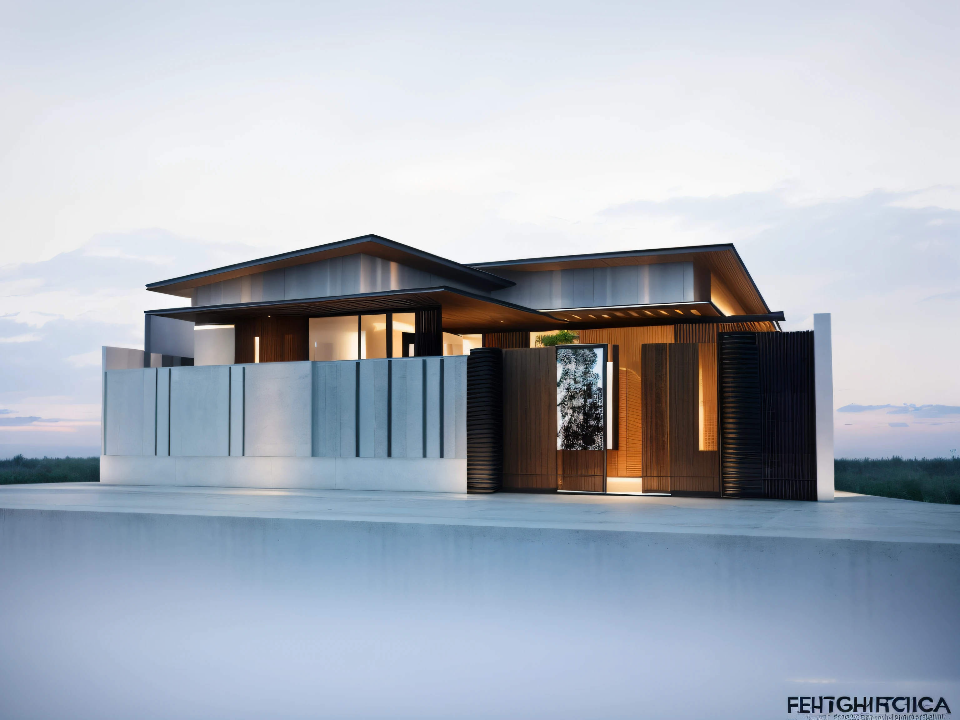 a view of a modern home with a large front yard, main material by white wall and stone and wood, 1 road runs in front of the house, (RAW photo, real, best quality, masterpiece:1.2), look morden minimalist, 1 road in front of the house, shime ring light, light brighteness from indoor:1.2, dynamic lighting:1.3, (hyper realistic, photo-realistic:1.2), high quality, day lighht, hight contrast :0.5 perfect lighting, archdaily, award winning contemporary, contemporary masterpiece, well-designed masterpiece, large modern residence, neotraditional modern, wide angle exterior 2022, midcentury modern, contemporary house, hip modern vibe, a long-shot from front, award winning modern design, stunning lines, residential, subtle detailing