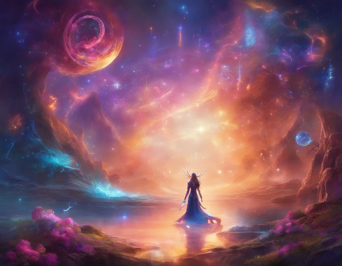 Arcange divin cosmique, Des yeux clairs brillants, Biomechanical, odd, casual, ou , cosmos ,majestueux, Very bright colors, Light particles, with bright light, Mshiff, Art du papier peint, UHD wallpaper