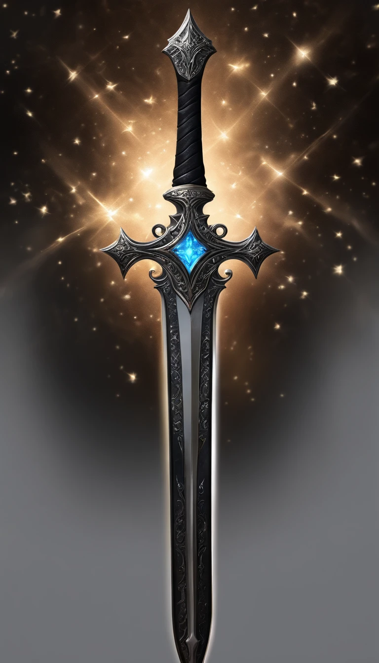 greatsword, thin obsidian blade, glittered with stars, intricate design, no background, symmetrical