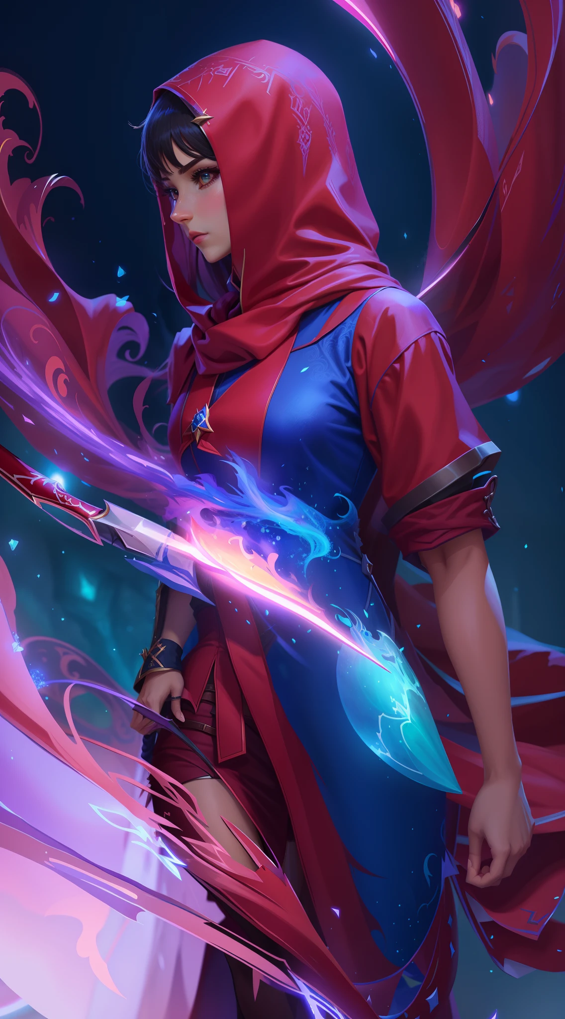 um close up de uma pessoa com uma espada em uma roupa roxa, Epic Fantasy Digital Art Style, Artgerm e Atey Ghailan, arte fantasia behance, estilo de fantasia vibrante, epic mage girl character, Alice X. Zhang, estilo de arte de fantasia, epic digital art illustration, epic fantasy HD art style, rossdraw desenho animado vibrante, arte de fantasia digital colorida