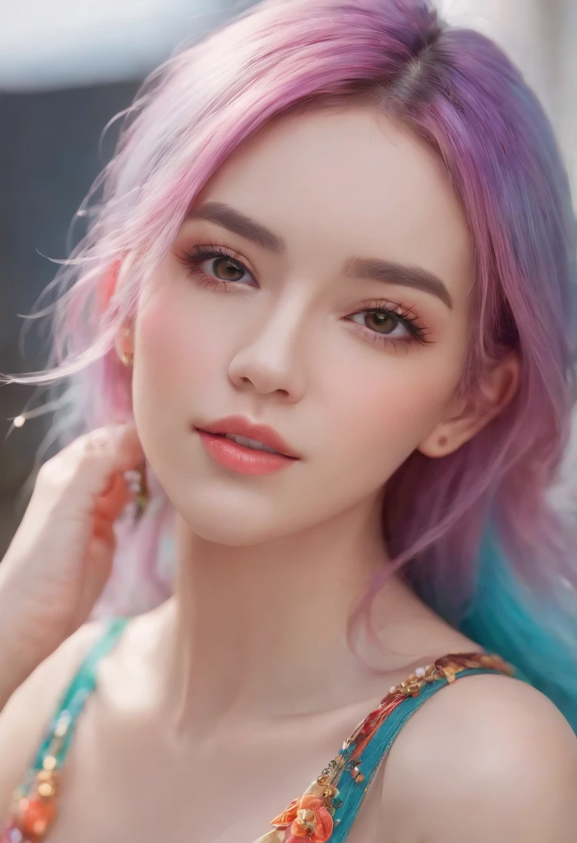 (focus detailed mouth), (teeth), (ear) ,anime girl with colorful hair and a colorful dress, rossdraws pastel vibrant, rossdraws cartoon vibrant, anime style 4 k, beautiful anime portrait, artgerm colorful!!!, ! dream artgerm, beautiful anime girl, anime styled digital art, anime art wallpaper 4k, anime art wallpaper 4 k, digital anime art, extremely detailed artgerm