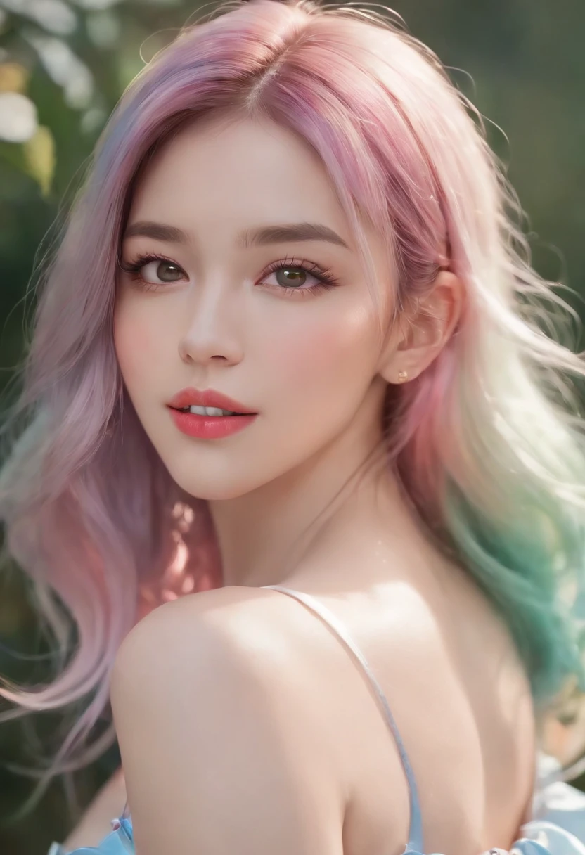 (focus detailed mouth), (teeth), (ear) ,anime girl with colorful hair and a colorful dress, rossdraws pastel vibrant, rossdraws cartoon vibrant, anime style 4 k, beautiful anime portrait, artgerm colorful!!!, ! dream artgerm, beautiful anime girl, anime styled digital art, anime art wallpaper 4k, anime art wallpaper 4 k, digital anime art, extremely detailed artgerm