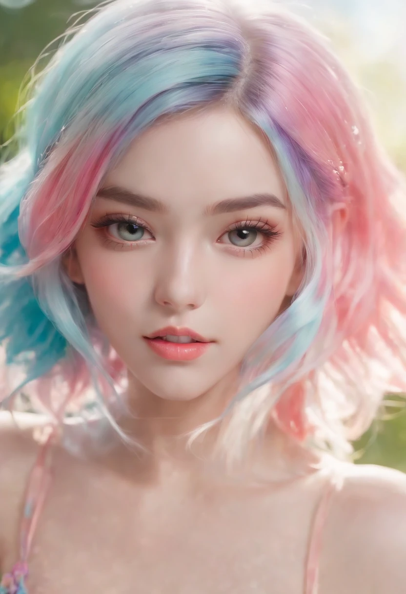 (focus detailed mouth), (teeth), (ear) ,anime girl with colorful hair and a colorful dress, rossdraws pastel vibrant, rossdraws cartoon vibrant, anime style 4 k, beautiful anime portrait, artgerm colorful!!!, ! dream artgerm, beautiful anime girl, anime styled digital art, anime art wallpaper 4k, anime art wallpaper 4 k, digital anime art, extremely detailed artgerm