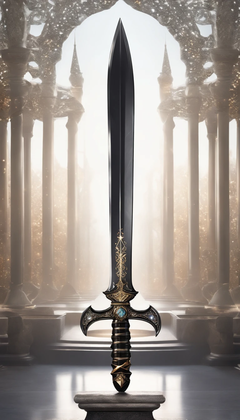 greatsword, long blade, thin obsidian blade, blade glittered with stars, black colored blade, intricate design, no background, symmetrical