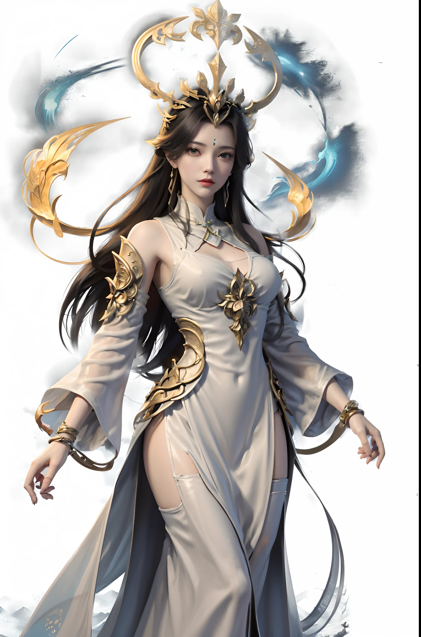 a close up of a woman in a dress with a long skirt, a beautiful fantasy empress, ((a beautiful fantasy empress)), goddess. extremely high detail, fantasy woman, anime goddess, a beautiful sorceress, beautiful celestial mage, epic exquisite character art, full body xianxia, 2. 5 d cgi anime fantasy artwork, beautiful and elegant elf queen