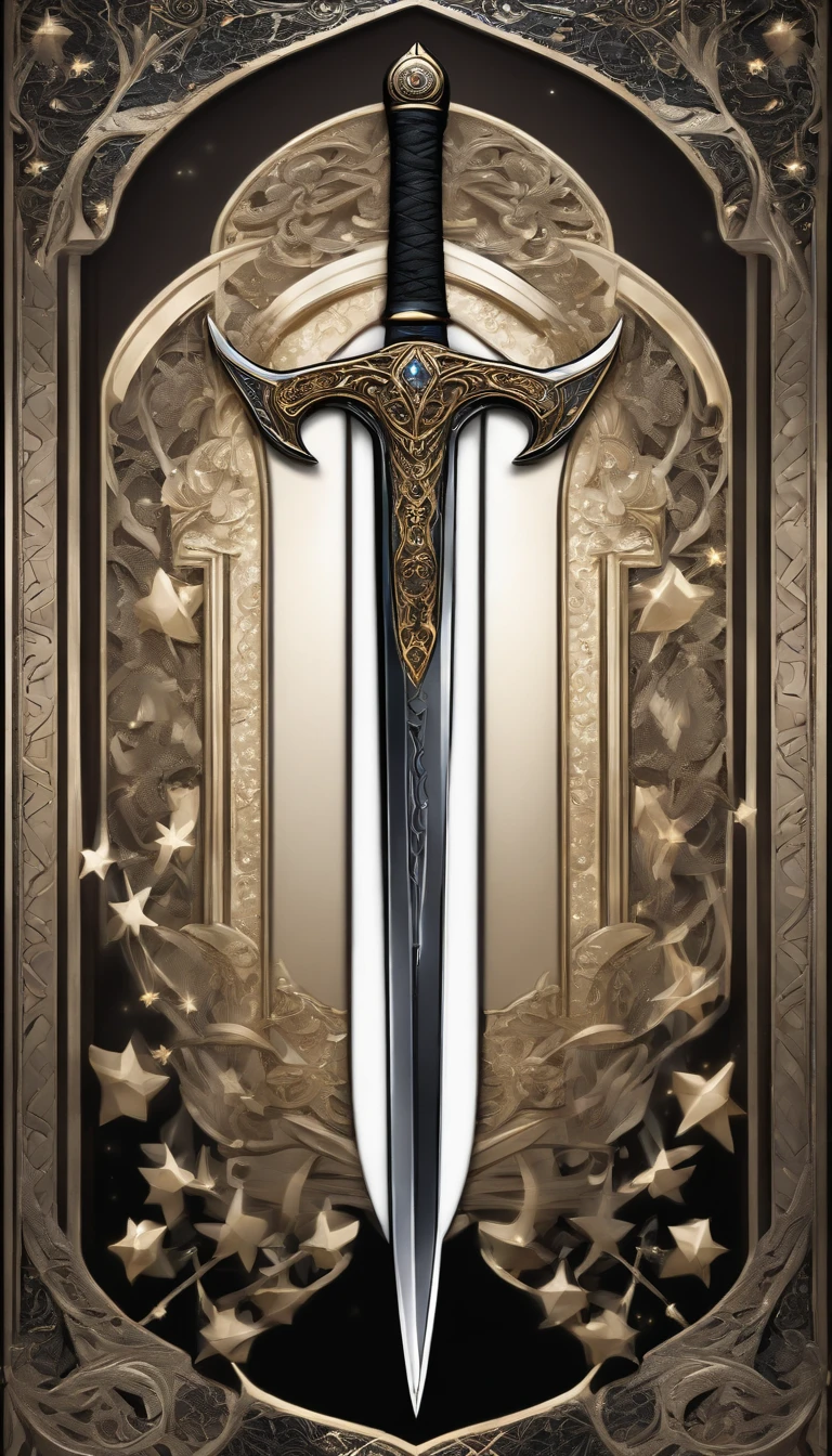 long greatsword, space sword, blade decorated with stars, black colored sword, intricate design, no background, symmetrical