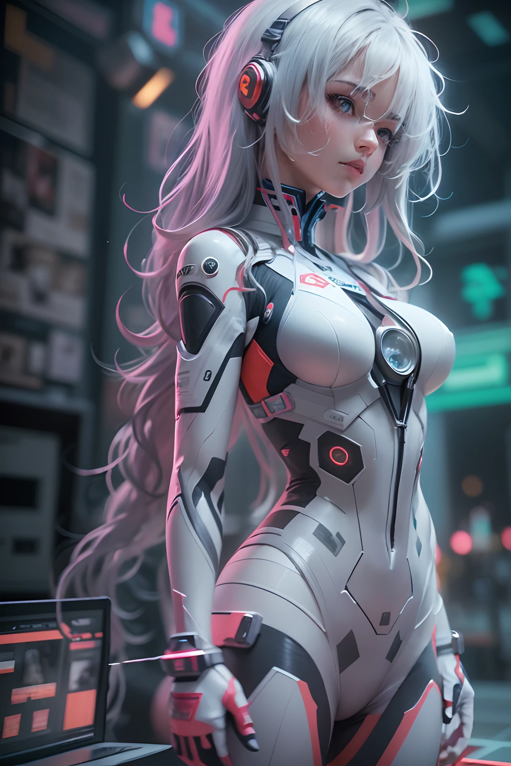 (((A girl))), ((Best Quality)), ((masutepiece)), (Detailed: 1.4), (Absurd), 19-year-old girl in a microthong in the style of Simon Beasley, Genesis evangelion neon style clothing, 2 piece clothes, Long white hair, tattoo on arm, cybernetic hands, pastel, centered, scale to fit the dimensions, NFFSV (High Dynamic Range),Ray Tracing,NVIDIA RTX,Hyperresolution,Unreal 5,Subsurface dispersion, PBR Texture, postprocessed, Anisotropic filtering, Depth of field, Maximum clarity and sharpness, Multi-layer Textures, Albedo and specular maps, Surface shading, Accurately simulate the interaction of light and materials, Perfectly proportioned, Octane Render, duotone lighting, Wide aperture, Low ISO, White balance, the rule of thirds, 8K RAW, Crysisnanosuit