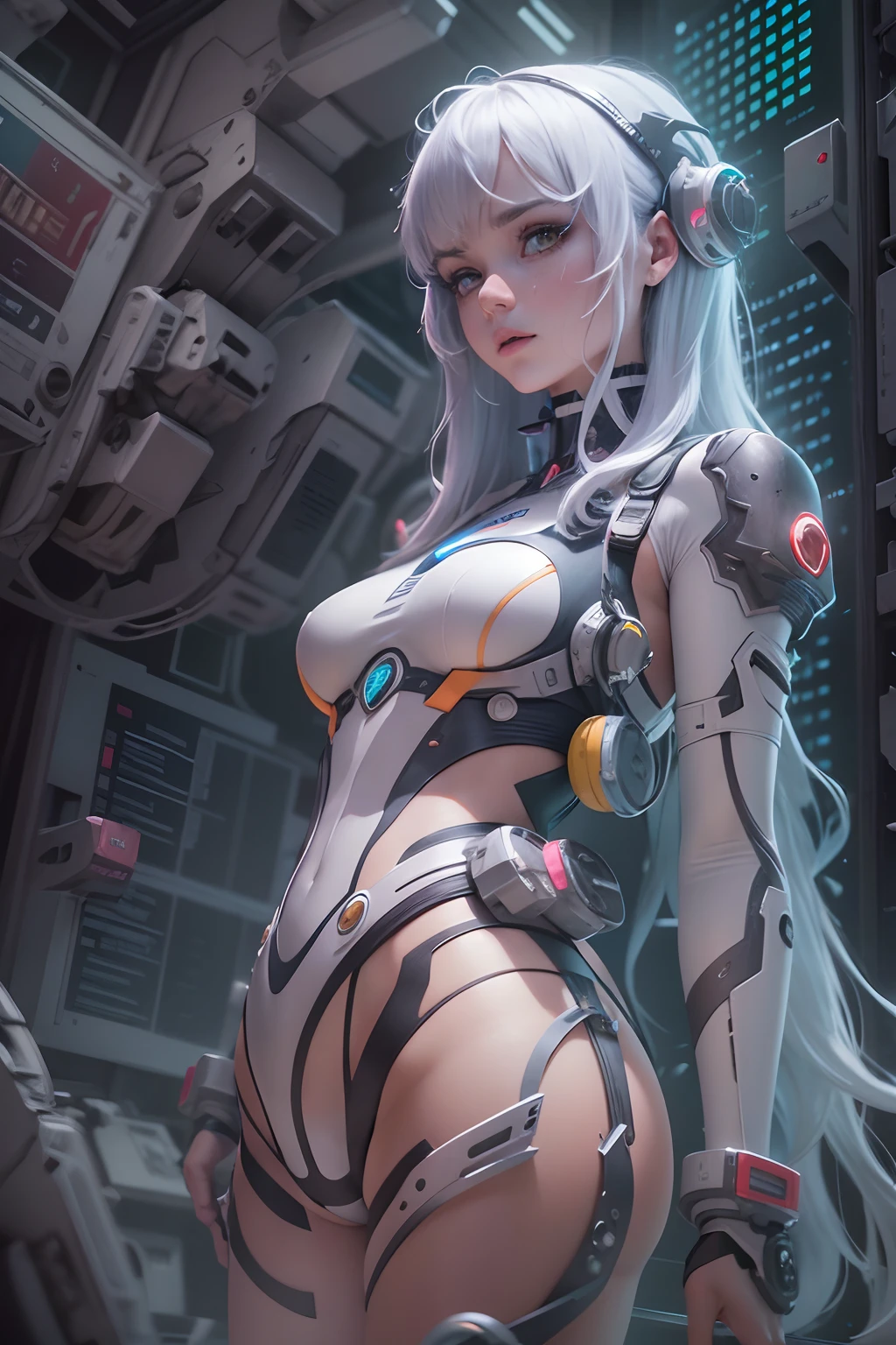 (((A girl))), ((Best Quality)), ((masutepiece)), (Detailed: 1.4), (Absurd), 19-year-old girl in a microthong in the style of Simon Beasley, Genesis evangelion neon style clothing, 2 piece clothes, Long white hair, tattoo on arm, cybernetic hands, pastel, centered, scale to fit the dimensions, NFFSV (High Dynamic Range),Ray Tracing,NVIDIA RTX,Hyperresolution,Unreal 5,Subsurface dispersion, PBR Texture, postprocessed, Anisotropic filtering, Depth of field, Maximum clarity and sharpness, Multi-layer Textures, Albedo and specular maps, Surface shading, Accurately simulate the interaction of light and materials, Perfectly proportioned, Octane Render, duotone lighting, Wide aperture, Low ISO, White balance, the rule of thirds, 8K RAW, Crysisnanosuit