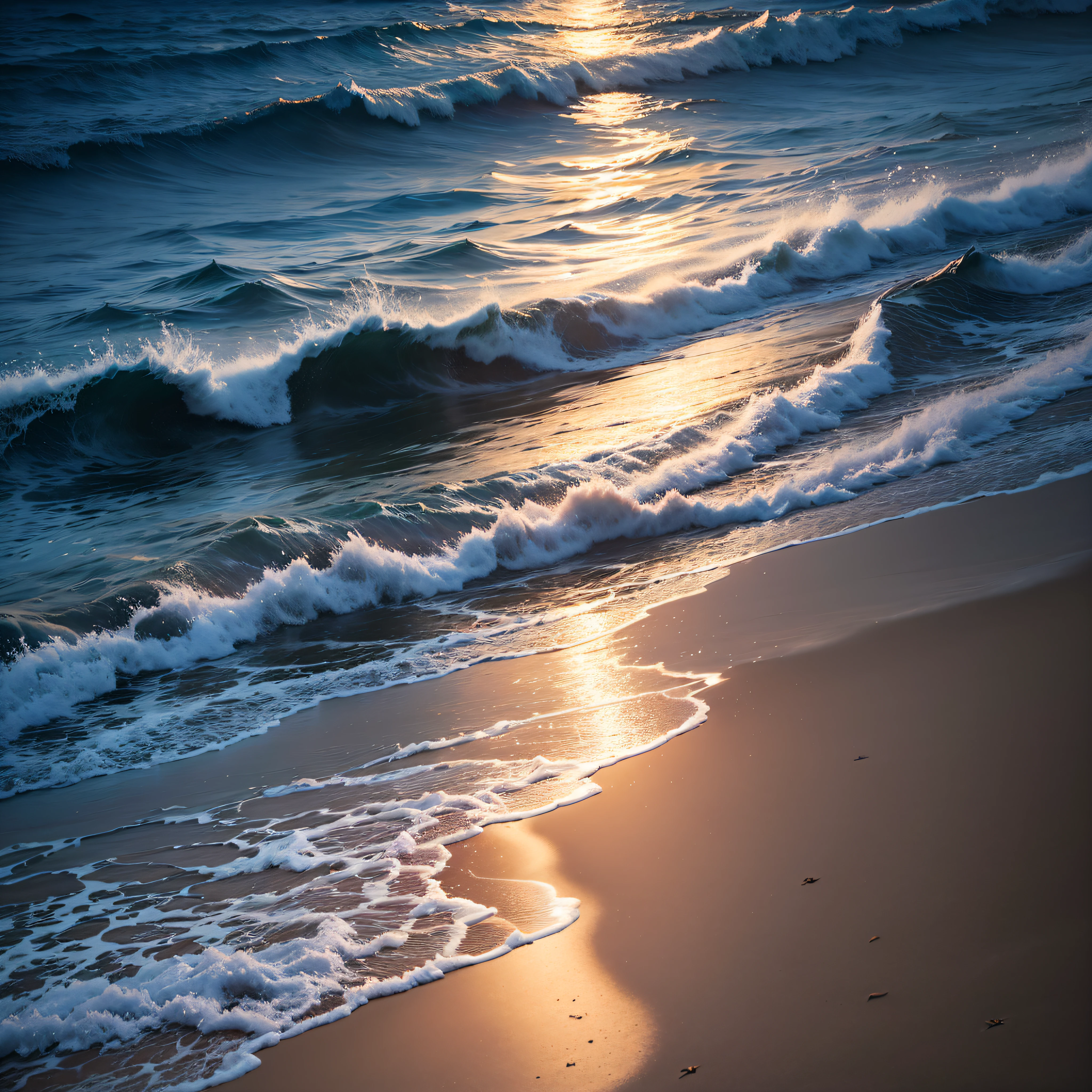 Moonlit Beach:
A moonlit beach presents a serene and magical ambiance. The moonlight reflects off the gentle waves, creating a shimmering pathway while illuminating the sands.