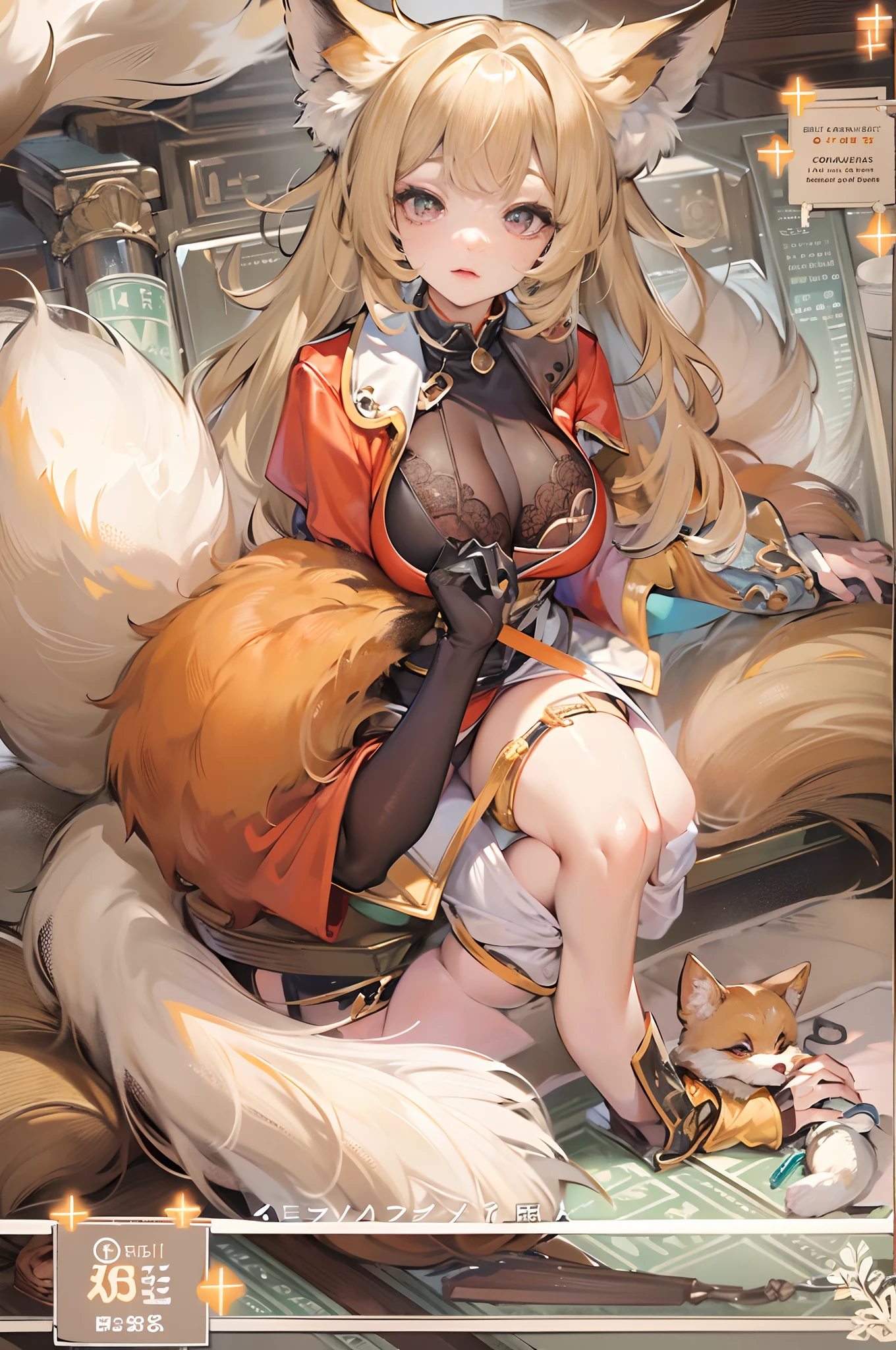 a beauty girl,Mature face,a matural female,Fluffy tail hair,Ultra-loose underwear,clothes slipping off,Anterior convex and posterior,Straight chest,Ruddy complexion,Huge fox tail,nabel,(huge tit),adventurer,tit,areola of breast,pantiess,Stockings,Human Services Group