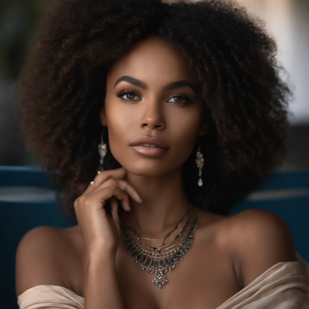 (photo beauty:1.3)Real photo of a beautiful 20-year-old black woman, avec un foulard bleu, Porter une robe, Female,Femme noire, seulement, huge breasts, charme, realistic skin, realistic face, sauvage, autoritaire, Berceau, , and the areolas are clearly visible: 1.3), cheveux Afro couleur caramel , Excited, provocateur, extase(beautiful detailed eyes), (Best quality), (super detailed), (Masterpiece), (wallpaper), (Detailed face), seulement, (pose dynamique), 1 , 20 ans femme noire,black wavy hair on the chair, , heterochromic eyes, small moles under the eyes, ((Tablier court)), seins moyens, longues jambes, resserre les abdominaux, (Orteils de chameau), (), ,(Ultra Full HD), (extremly detailed), (Award-winning masterpiece).64K)), par Oriane.