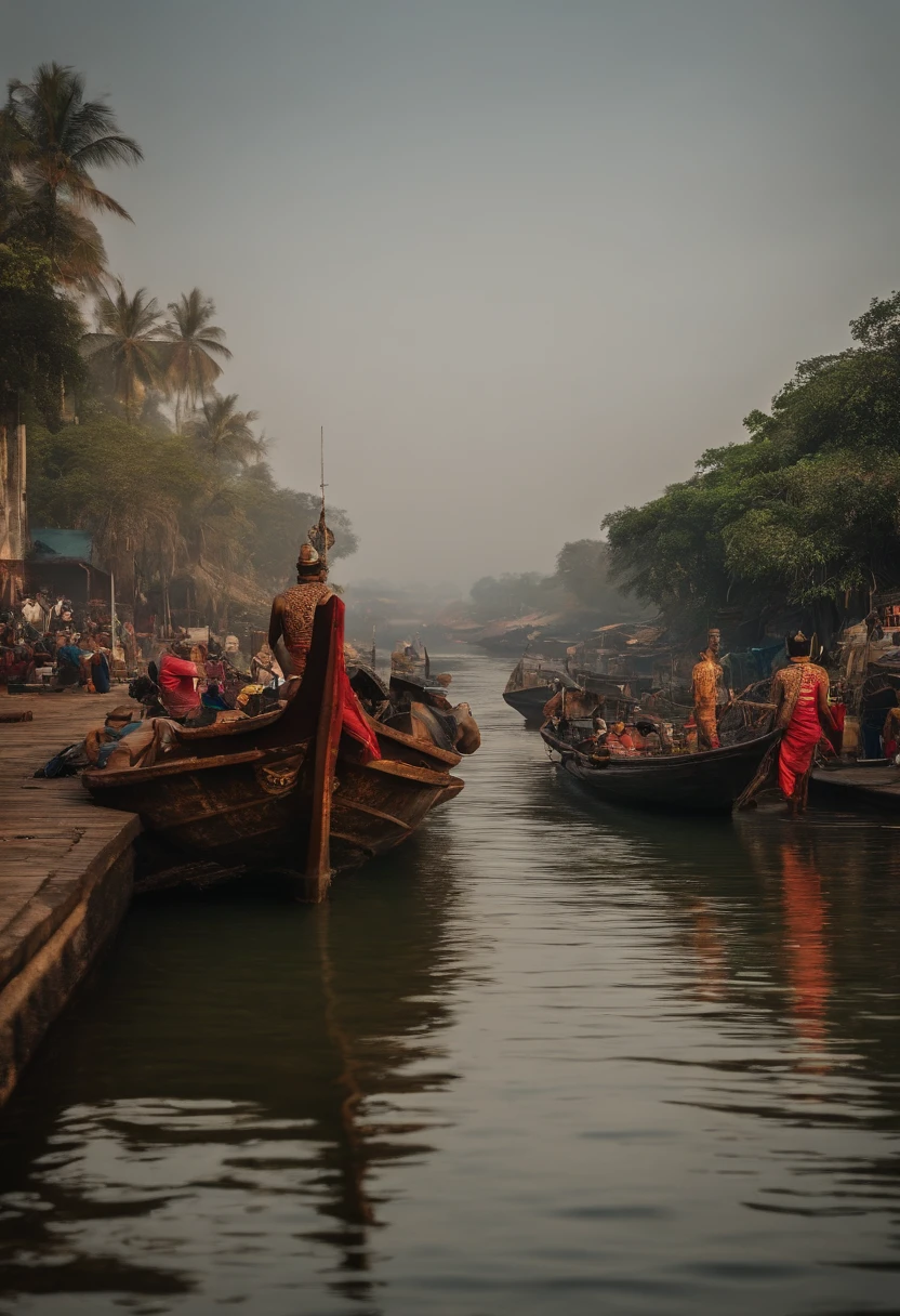 Sci-fi but Ancient,  majestic big city, Majapahit kingdom and the civilization, Java, harbor , The djong, Ship