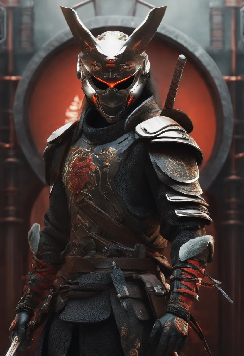 (A detailed portrait of a cyberpunk Samurai with cyberpunk mask), exquisite and slim fitting Cyber style clothing, Cartoon characters from Europe and America,Realistic painting style,Clear lines,Facial tattoo,A sharp gaze,Exquisite facial details,best quality, art, masterpiece, illustration, Bright Colors,color grading,High saturation,High contrast,Poster Style, White background,Accent OctaneRendering,full view,8k --niji 5