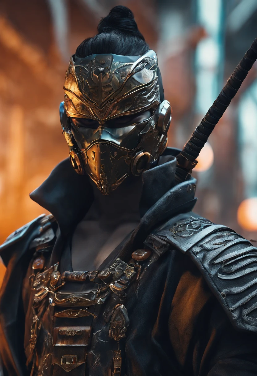 (A detailed portrait of a cyberpunk Samurai with cyberpunk mask), exquisite and slim fitting Cyber style clothing, Cartoon characters from Europe and America,Realistic painting style,Clear lines,Facial tattoo,A sharp gaze,Exquisite facial details,best quality, art, masterpiece, illustration, Bright Colors,color grading,High saturation,High contrast,Poster Style, White background,Accent OctaneRendering,full view,8k --niji 5