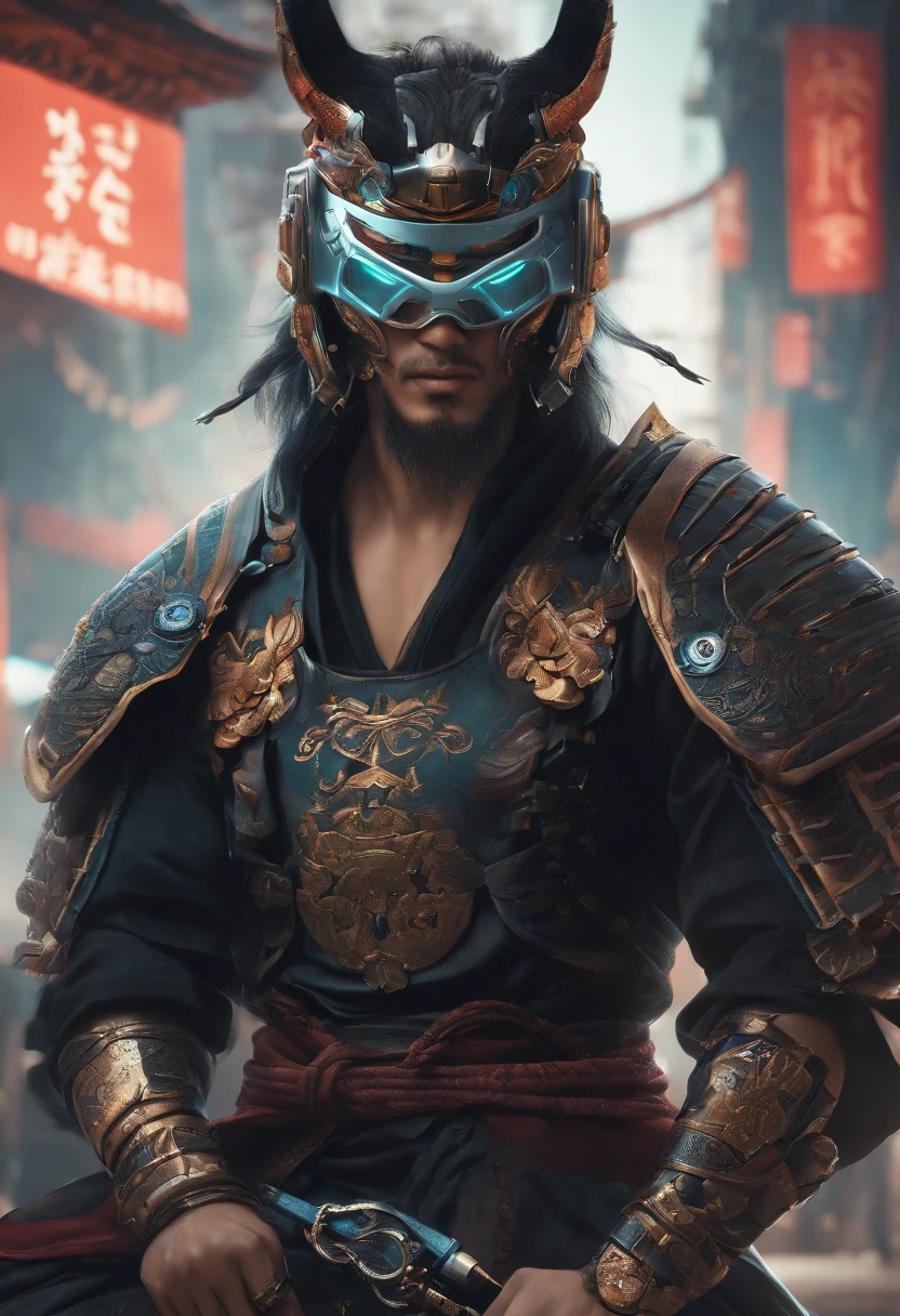 (A detailed portrait of a cyberpunk Samurai with cyberpunk mask), exquisite and slim fitting Cyber style clothing, Cartoon characters from Europe and America,Realistic painting style,Clear lines,Facial tattoo,A sharp gaze,Exquisite facial details,best quality, art, masterpiece, illustration, Bright Colors,color grading,High saturation,High contrast,Poster Style, White background,Accent OctaneRendering,full view,8k --niji 5