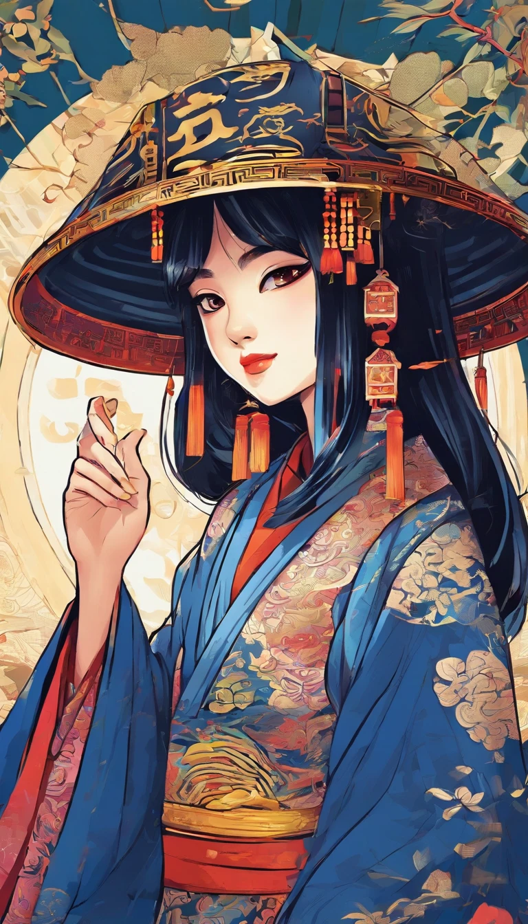Little girl dressed in traditional Chinese Taoist costume。She is dressed in an indigo robe,The hat is embroidered with a golden tai chi pattern。Her face has a cute expression in Pixar-style style,Eyes shining,With a slight smile。She gently holds a Chinese-style compass in one hand,The other hand is raised in a mysterious gesture,It's as if you're working on a Taoist magic。The background around her is a mysterious mountain forest,Surrounded by mist and emerald green trees。