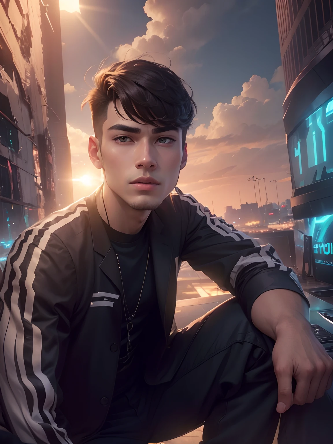 CYBER CITY BACKGROUND DON'T CHANGE HAIRSTYLE HANDSOME BOY DONT CHANGE CLOTHES