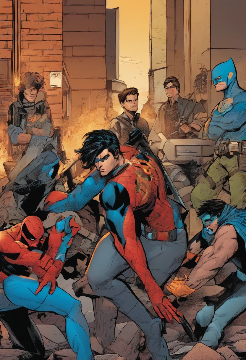 The thugs, now scared, are starting to back away from Nightwing.]