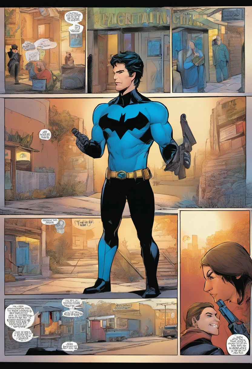 The grateful civilian, now safe, thanks Nightwing with a smile.]