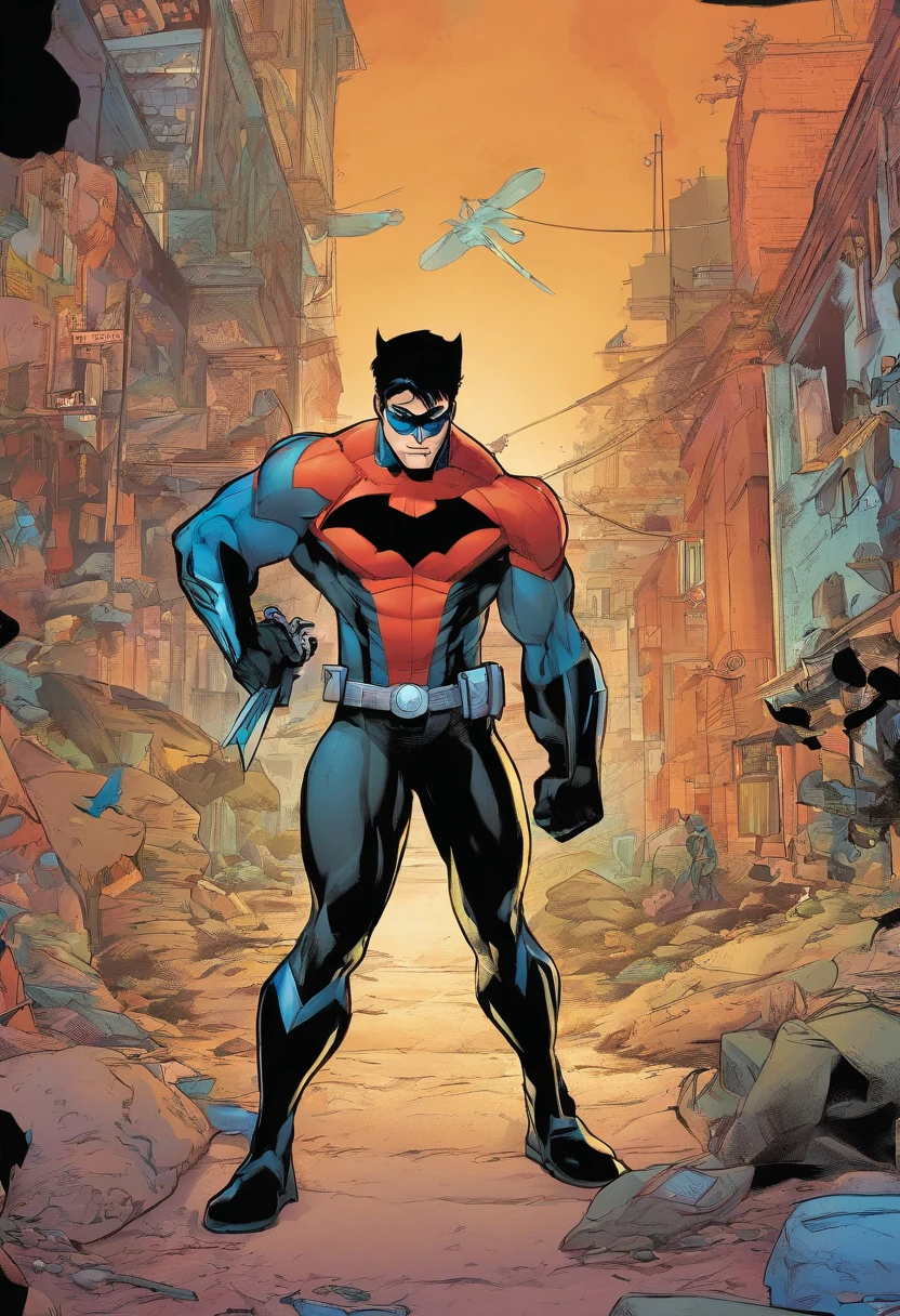 The grateful civilian, now safe, thanks Nightwing with a smile.]