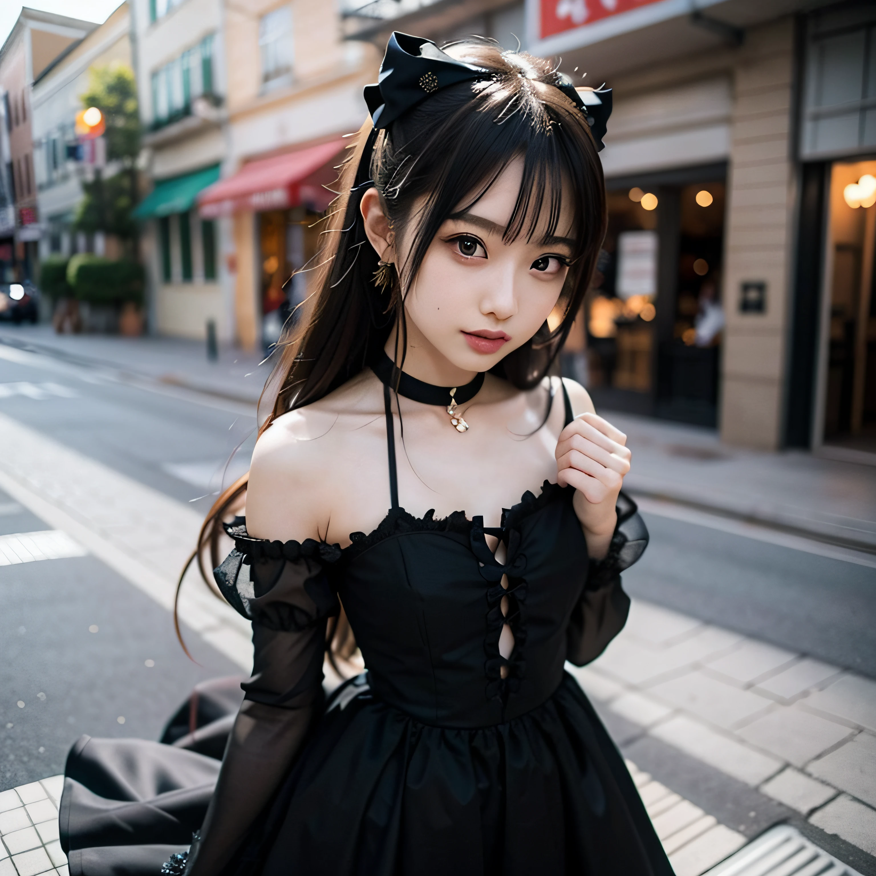 anime girl with long hair and black dress posing for picture, sayori, Anime visuals of cute girls, anime moe art style, in dress, anime girl wearing a black dress, pretty anime girl, (Anime Girl), Cute anime girl, Cute anime waifu in a nice dress, charming anime girls, Beautiful anime girl, Rin, Smooth Anime CG Art