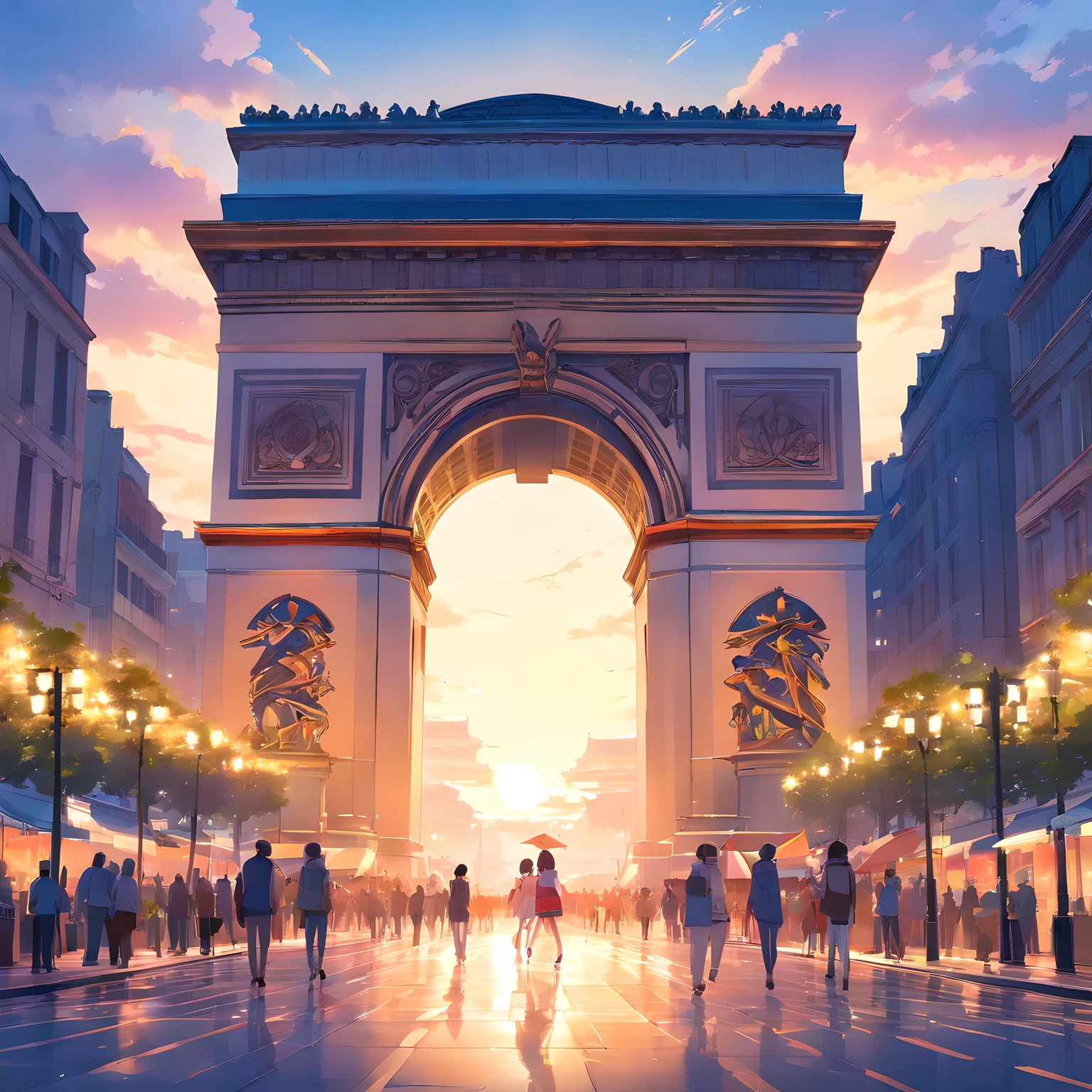 triumphal arch、Detailed illustration of the Arc de Triomphe、Arc de Triomphe of the New Year、Arc de Triomphe where festivals are held to celebrate the New Year、Arc de Triomphe in 2100、The illuminating Arc de Triomphe、