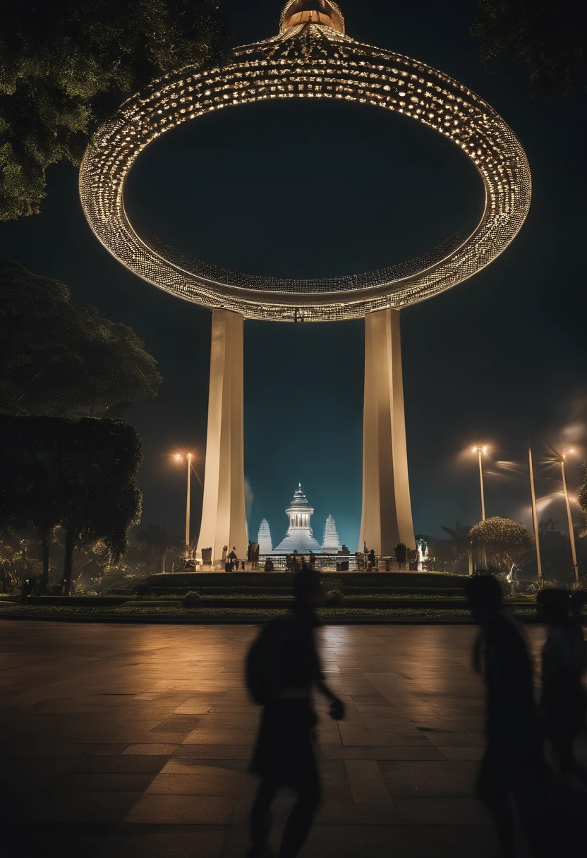 monas in Jakarta indonesia , cyberpunk , futuristic city, neon, best shadow