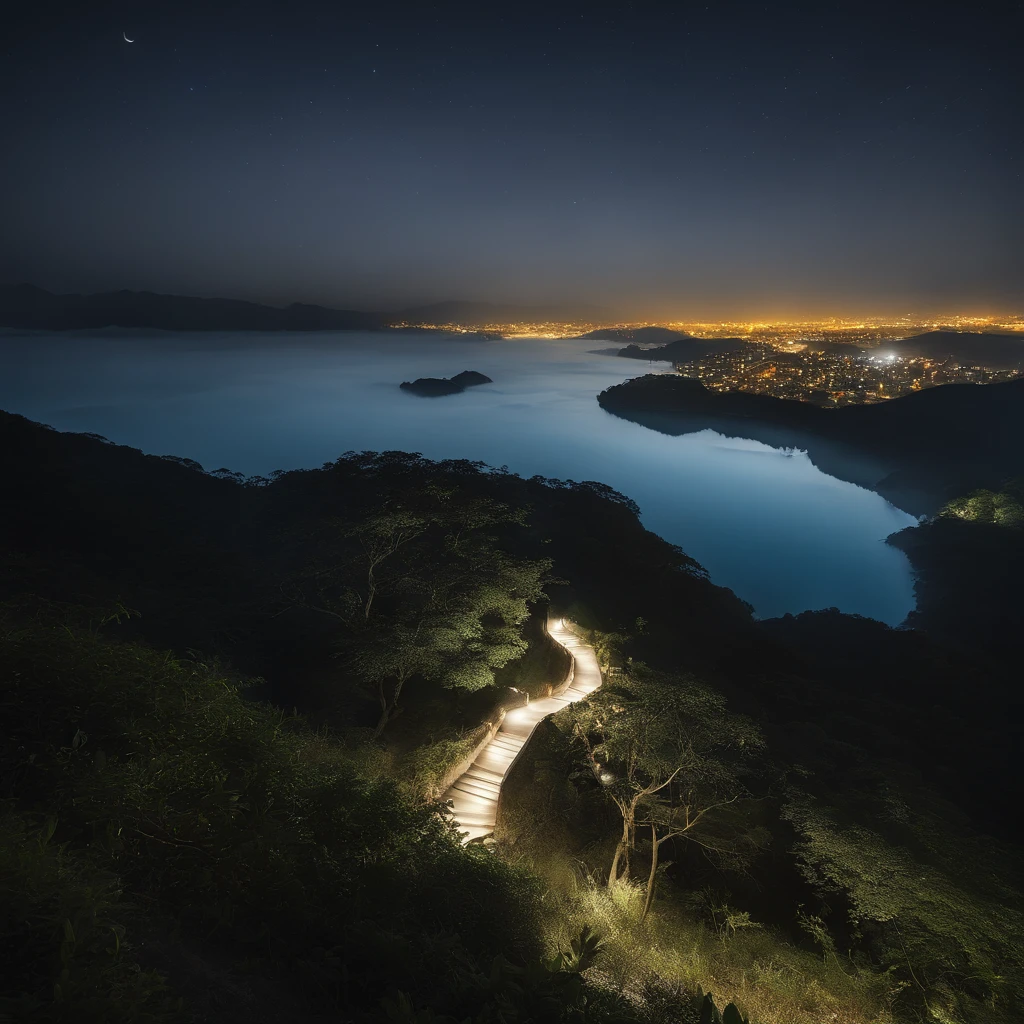 Countryside view,Mid-Autumn Festival night,Full Moon Landscape,The sky is clear at night,Realistic landscape photography of cliff side on top of a rural hill,Professional high-quality nature digital photography,Broad field of view,country scenery,Bushes in the moonlight,Cliffside moonlight 1 white Phalaenopsis orchid,Clear and transparent lake water,Boulders,cobblestones,A majestic,Yamakawa,dead tree,falling leaf,Simple and beautiful,Minimalist,black andwhite+Cyan dark+Dull yellow tones,Beautiful skies,The vision is hazy,Nightmare vision,Dark fantasy plot,perfect compositions,hyper HD,8K分辨率,the detail,Rain trails,dampness,water stain,Ultra-wide-angle long-range shooting,Jack Guzman's environmental art photography,realisticlying,cinematic compositions,Volumetriclighting,vividness, A detailed, stunning skies, Colorful clouds float,true to life, Pubic area is clear, flawless perfection, Digital SLR, 16k, 1024, 2048, 4096, A detailed, Sharp, best qualtiy, high qulity, absurderes,unmanned background,The is very detailed、Detailed lighting shadows,Trends on ArtStation、iintricate、high detal、dramatics、Midjourney Art,hdr shot。(Faraway view,Super deep view,ultra-wide-angle,Microfocal length lens:1.2)(realisticlying:1.4)tmasterpiece、high high quality、Beautiful photography