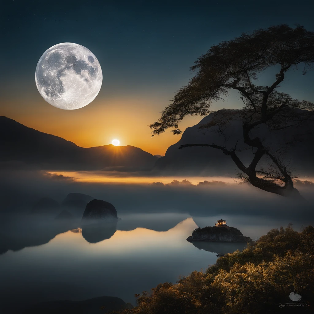 Countryside view,Mid-Autumn Festival night,Full Moon Landscape,The sky is clear at night,Realistic landscape photography of cliff side on top of a rural hill,Professional high-quality nature digital photography,Broad field of view,country scenery,Bushes in the moonlight,Cliffside moonlight 1 white Phalaenopsis orchid,Clear and transparent lake water,Boulders,cobblestones,A majestic,Yamakawa,dead tree,falling leaf,Simple and beautiful,Minimalist,black andwhite+Cyan dark+Dull yellow tones,Beautiful skies,The vision is hazy,Nightmare vision,Dark fantasy plot,perfect compositions,hyper HD,8K分辨率,the detail,Rain trails,dampness,water stain,Ultra-wide-angle long-range shooting,Jack Guzman's environmental art photography,realisticlying,cinematic compositions,Volumetriclighting,vividness, A detailed, stunning skies, Colorful clouds float,true to life, Pubic area is clear, flawless perfection, Digital SLR, 16k, 1024, 2048, 4096, A detailed, Sharp, best qualtiy, high qulity, absurderes,unmanned background,The is very detailed、Detailed lighting shadows,Trends on ArtStation、iintricate、high detal、dramatics、Midjourney Art,hdr shot。(Faraway view,Super deep view,ultra-wide-angle,Microfocal length lens:1.2)(realisticlying:1.4)tmasterpiece、high high quality、Beautiful photography