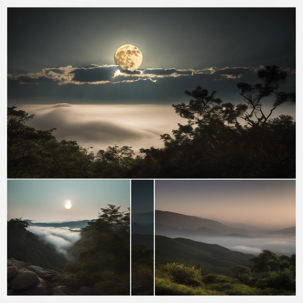 Countryside view,Mid-Autumn Festival night,Full Moon Landscape,The sky is clear at night,Realistic landscape photography of cliff side on top of a rural hill,Professional high-quality nature digital photography,Broad field of view,country scenery,Bushes in the moonlight,Cliffside moonlight 1 white Phalaenopsis orchid,Clear and transparent lake water,Boulders,cobblestones,A majestic,Yamakawa,dead tree,falling leaf,Simple and beautiful,Minimalist,black andwhite+Cyan dark+Dull yellow tones,Beautiful skies,The vision is hazy,Nightmare vision,Dark fantasy plot,perfect compositions,hyper HD,8K分辨率,the detail,Rain trails,dampness,water stain,Ultra-wide-angle long-range shooting,Jack Guzman's environmental art photography,realisticlying,cinematic compositions,Volumetriclighting,vividness, A detailed, stunning skies, Colorful clouds float,true to life, Pubic area is clear, flawless perfection, Digital SLR, 16k, 1024, 2048, 4096, A detailed, Sharp, best qualtiy, high qulity, absurderes,unmanned background,The is very detailed、Detailed lighting shadows,Trends on ArtStation、iintricate、high detal、dramatics、Midjourney Art,hdr shot。(Faraway view,Super deep view,ultra-wide-angle,Microfocal length lens:1.2)(realisticlying:1.4)tmasterpiece、high high quality、Beautiful photography