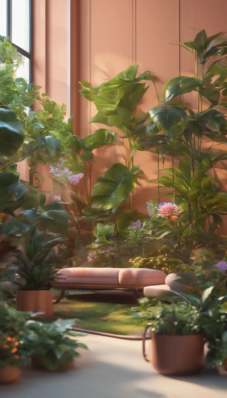 Floral and plant environment medium metal platform C4D 3D 。Surrounded by plants