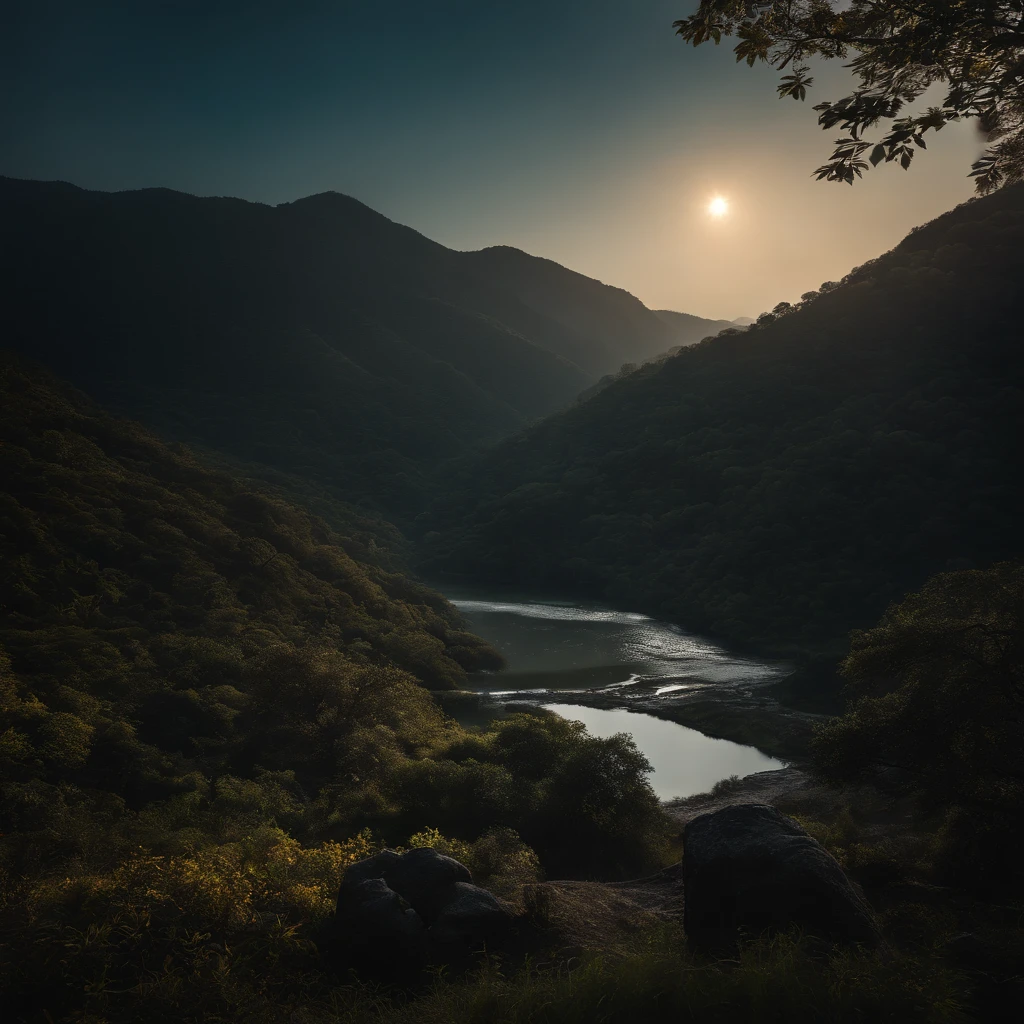 Countryside view,Mid-Autumn Festival night,Full Moon Landscape,The sky is clear at night,Realistic landscape photography of cliff side on top of a rural hill,Professional high-quality nature digital photography,Broad field of view,country scenery,Bushes in the moonlight,Cliffside moonlight 1 white Phalaenopsis orchid,Clear and transparent lake water,Boulders,cobblestones,A majestic,Yamakawa,dead tree,falling leaf,Simple and beautiful,Minimalist,black andwhite+Cyan dark+Dull yellow tones,Beautiful skies,The vision is hazy,Nightmare vision,Dark fantasy plot,perfect compositions,hyper HD,8K分辨率,the detail,Rain trails,dampness,water stain,Ultra-wide-angle long-range shooting,Jack Guzman's environmental art photography,realisticlying,cinematic compositions,Volumetriclighting,vividness, A detailed, stunning skies, Colorful clouds float,true to life, Pubic area is clear, flawless perfection, Digital SLR, 16k, 1024, 2048, 4096, A detailed, Sharp, best qualtiy, high qulity, absurderes,unmanned background,The is very detailed、Detailed lighting shadows,Trends on ArtStation、iintricate、high detal、dramatics、Midjourney Art,hdr shot。(Faraway view,Super deep view,ultra-wide-angle,Microfocal length lens:1.2)(realisticlying:1.4)tmasterpiece、high high quality、Beautiful photography