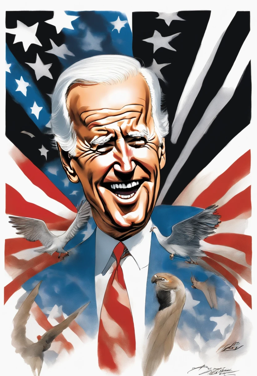 This Gerald Scarfe cartoon of Joe Biden captures the President in a state of confusion, playing on the "Sleepy Joe" nickname. The exaggerated features and dark color palette add a layer of satire to the public discourse surrounding his presidency.