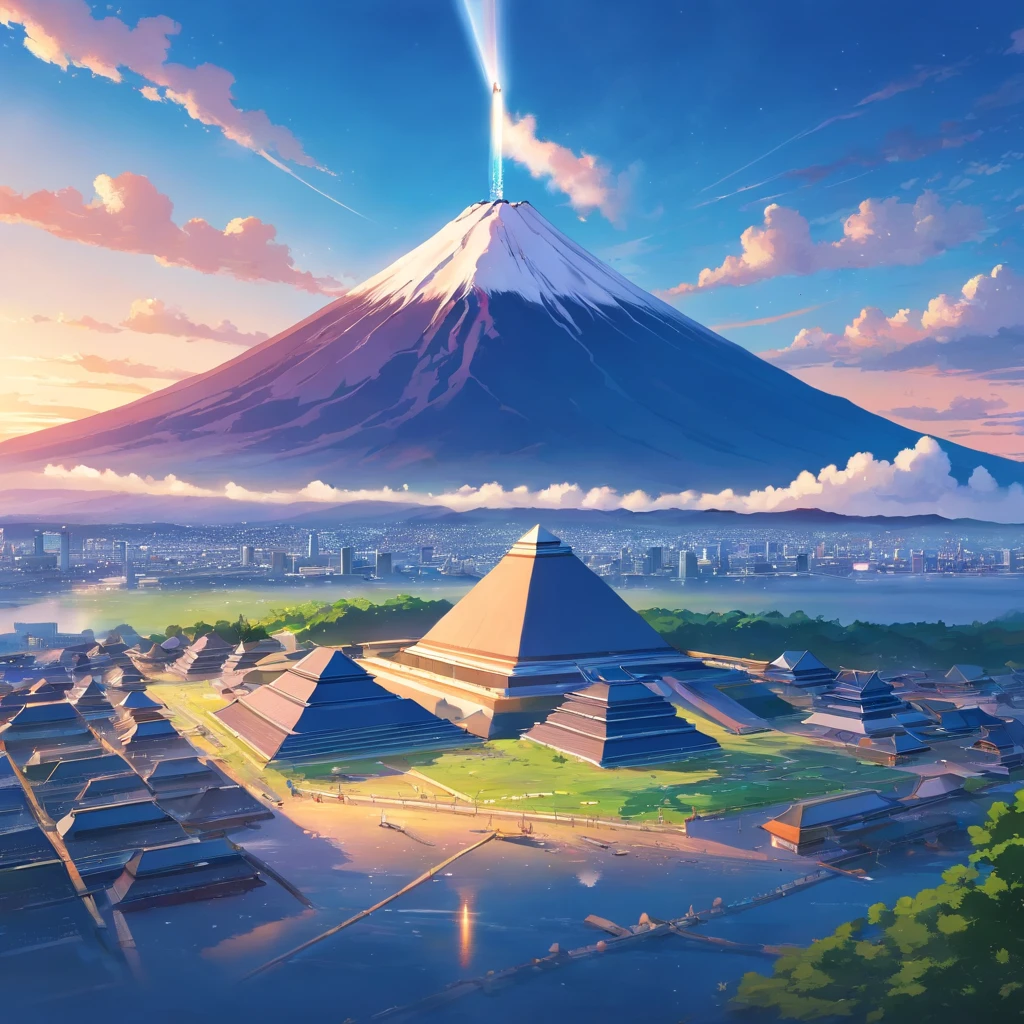 A landmark that combines Mt. Fuji and the pyramid、A landmark where the outer wall of the pyramid covers Mt. Fuji。A mountain that fused Mt. Fuji and a pyramid that existed in the Japan of Genesis、Golden pyramid、